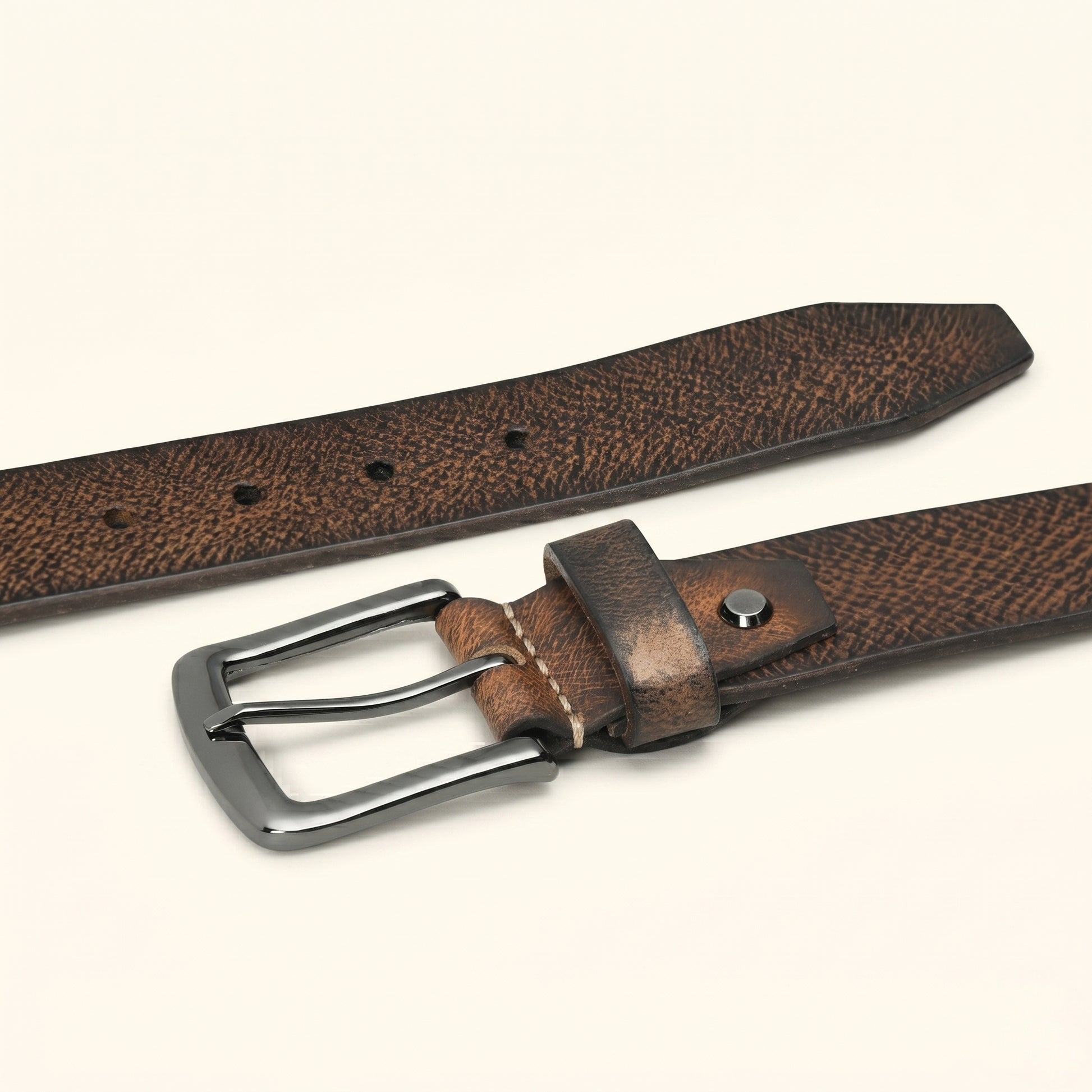 Rockwell Men's Full Grain Leather Hand Finished Belt Flat Lay Dark Brown