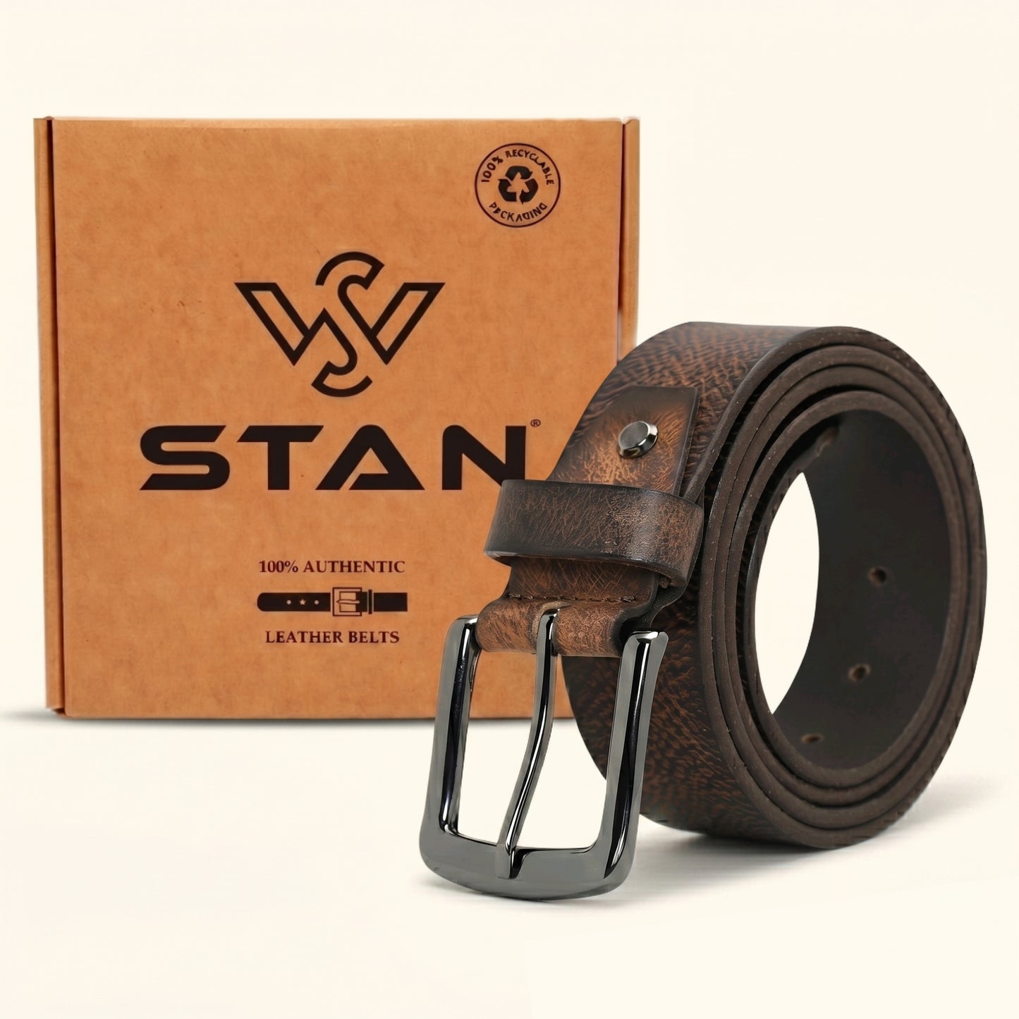 Rockwell Men's Full Grain Leather Hand Finished Belt With Box Dark Brown