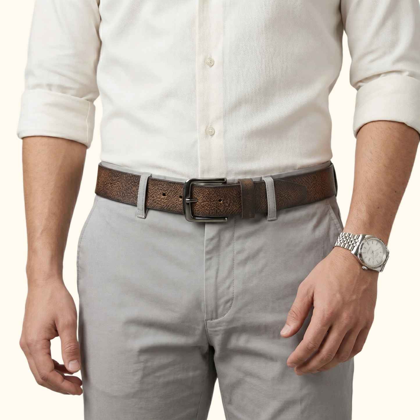 Rockwell Men's Full Grain Leather Hand Finished Belt with model Dark Brown