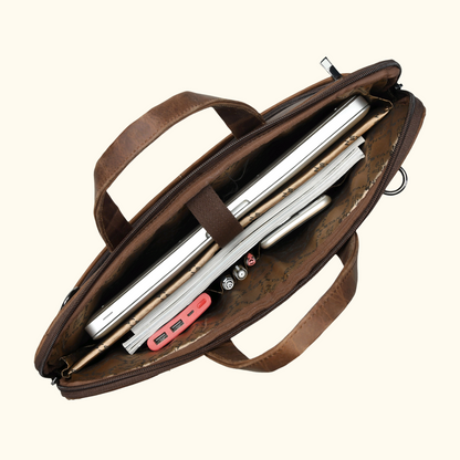 Roosevelt Vintage Leather Laptop Bag for Men Fits 15.6 Inch 2 Slip Pockets Chestnut Brown