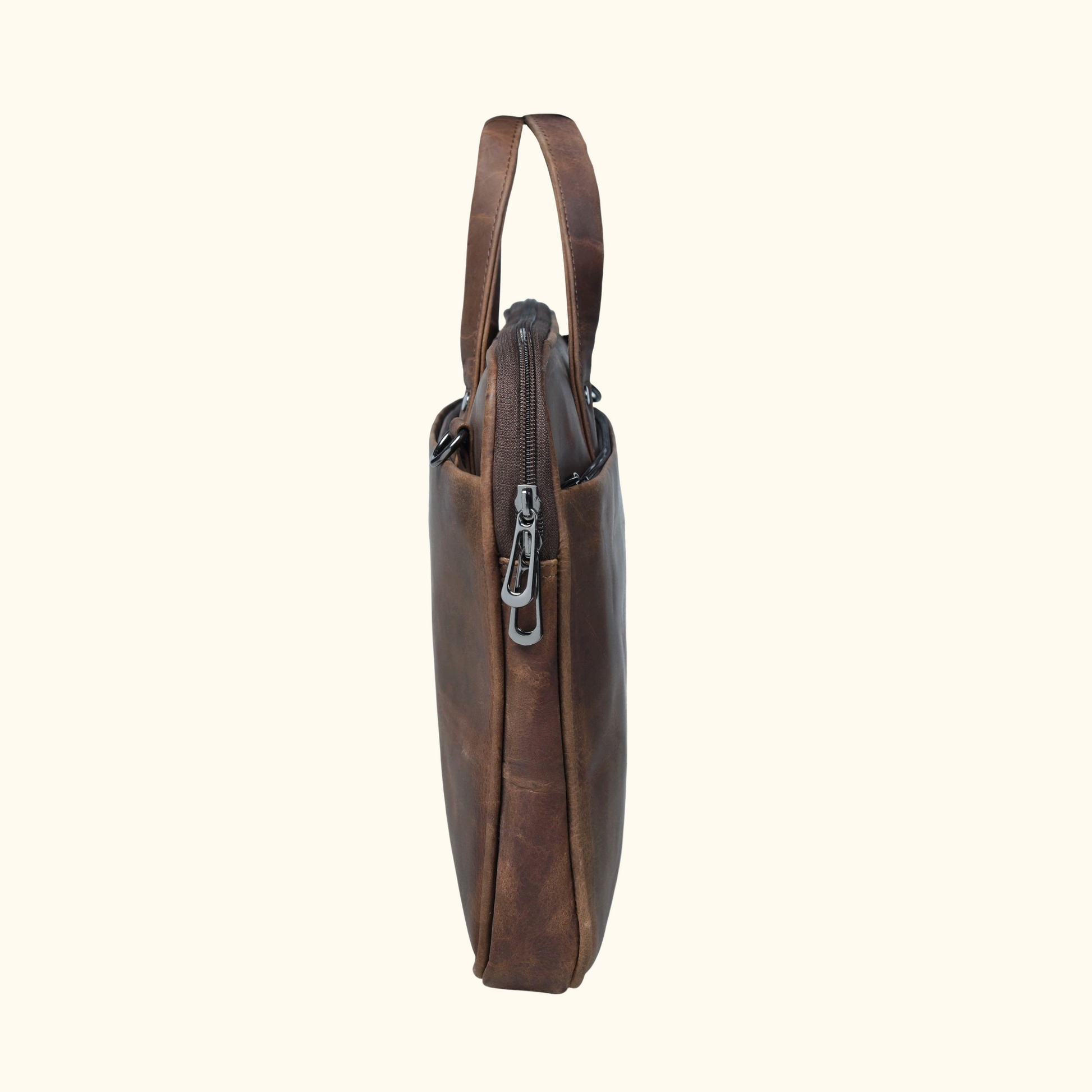 Roosevelt Vintage Leather Laptop Bag for Men Fits 15.6 Inch Double Zipper Chestnut Brown