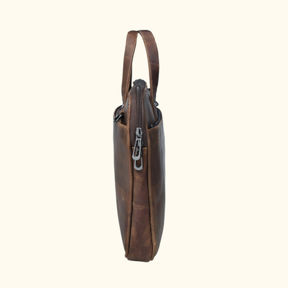 Roosevelt Vintage Leather Laptop Bag for Men Fits 15.6 Inch Double Zipper Chestnut Brown
