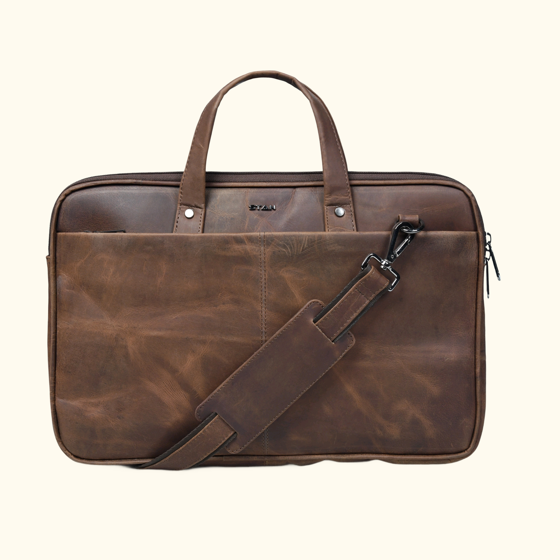 Roosevelt Vintage Leather Laptop Bag for Men Fits 15.6 Inch Hero Chestnut Brown