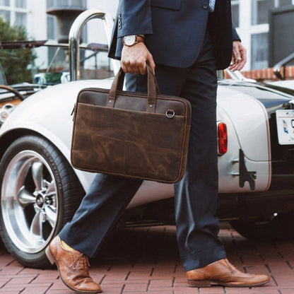 Roosevelt Vintage Leather Laptop Bag for Men Fits 15.6 Inch Model 1 Chestnut Brown