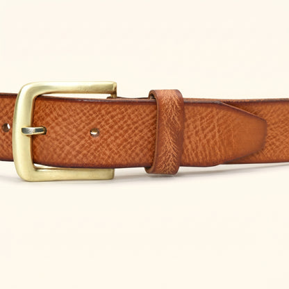 Tarico Men's Full Grain Leather Hand Finished Leather Belt Buckle Cognac