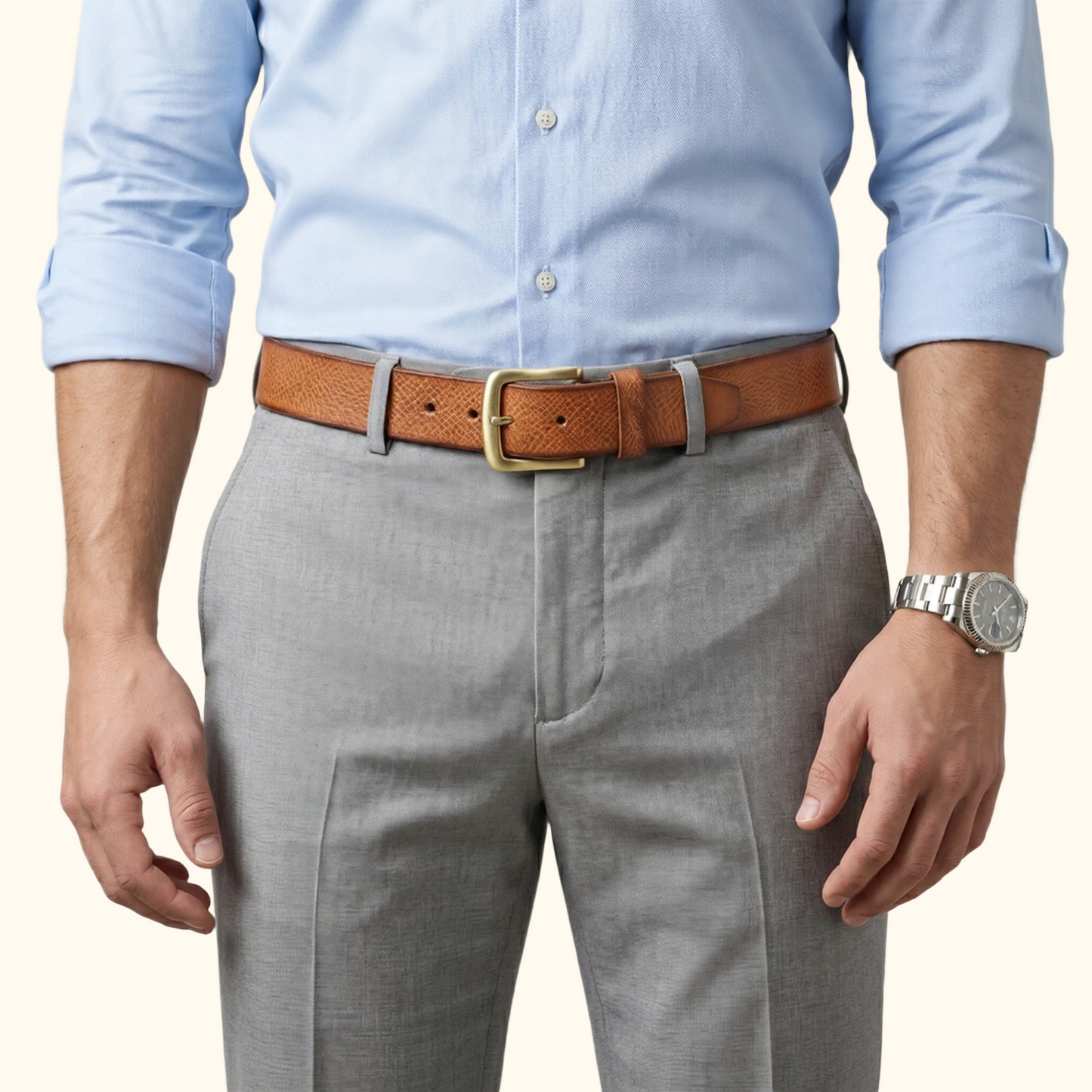 Tarico Men's Full Grain Leather Hand Finished Leather Belt with model Cognac