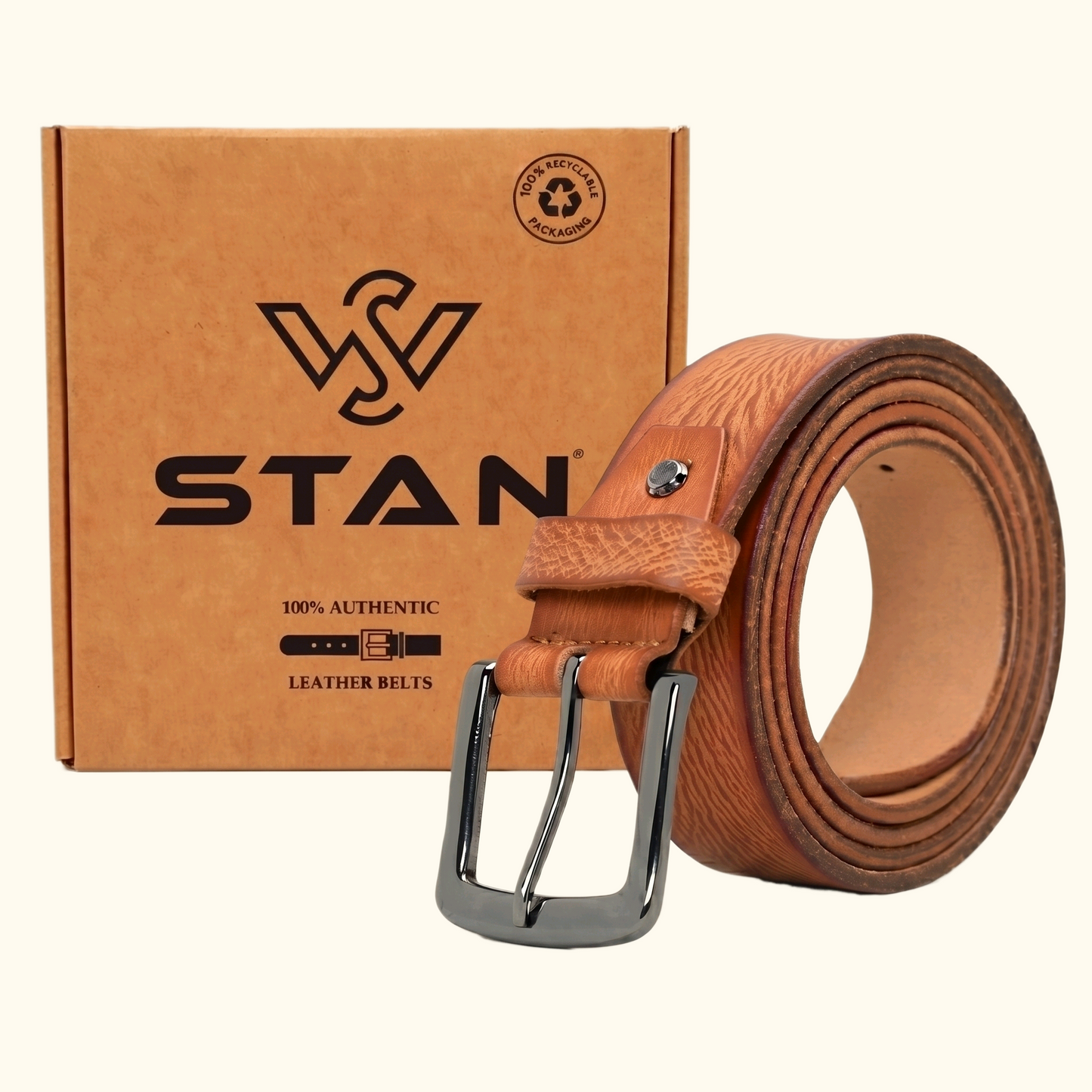 Weston Men's Full Grain Leather Hand Finished Distressed Belt Box Cognac